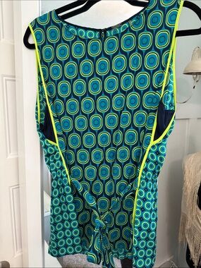 Elie Tahari Teal and Neon Yellow Geometric Sleeveless Blouse